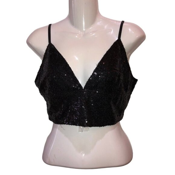 H&M Divided Women Medium Black Sequins Spaghetti Strap V Neck Bustier Crop Top M - Picture 2 of 10
